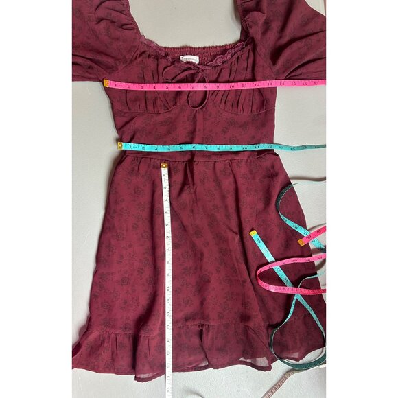 Hollister Burgundy Black Floral Babydoll Mini Dress Fairy Grunge Whimsy Goth - Picture 9 of 12